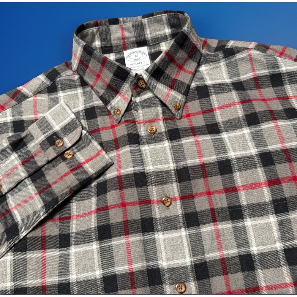 Brooks Brothers Mens Flannel Shirt Medium Multi Plaid Regent Fit Button Down